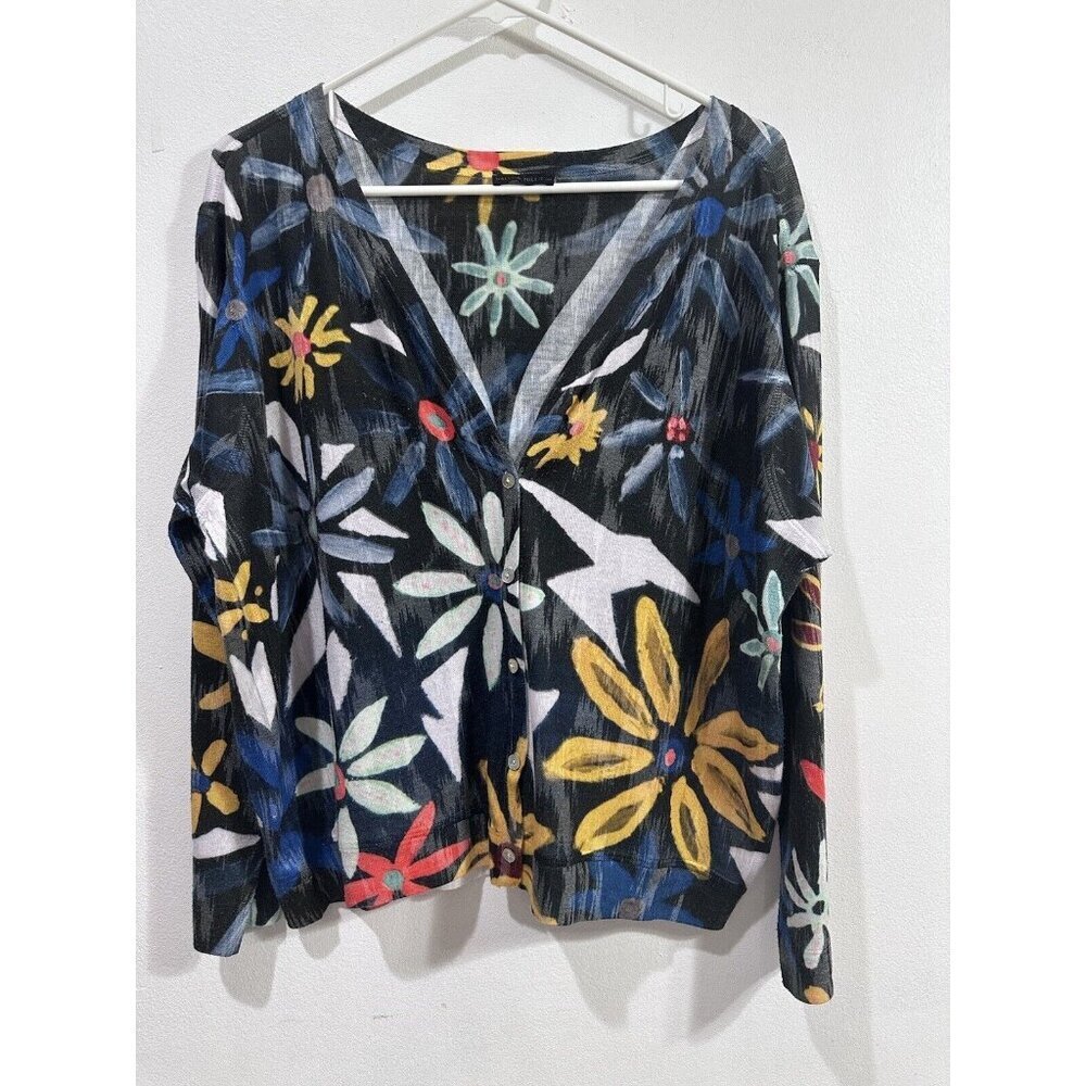 NALLY &‎ MILLIE Womens Floral  Button Front Cardigan long Sleeve Sweater SZ XL